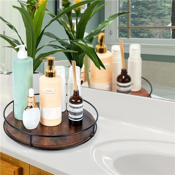 10 Inch Wood Lazy Susan Turntable for Table, Kitchen Rustic Brown Organizer - Picture 6 of 7